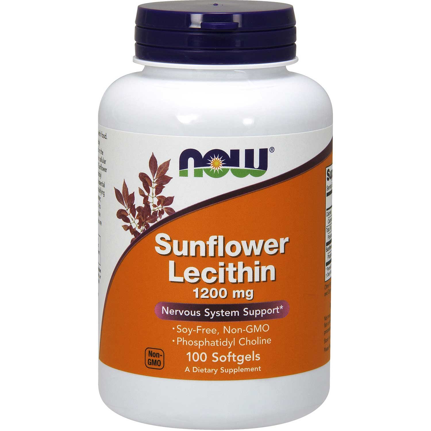 NOW Sunflower Lecithin 1200 mg (Non-GMO, Soy-Free), 100 sgls