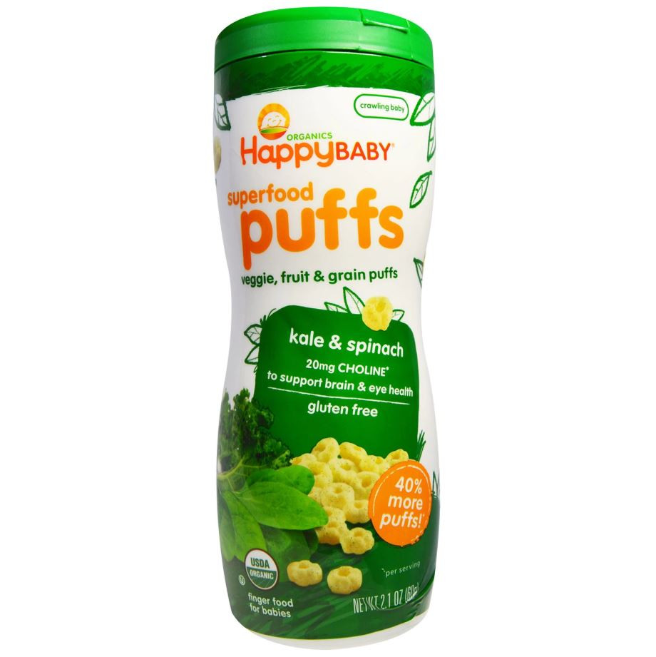 Happy Family Happy Baby Superfood Puffs - Kale & Spinach (Gluten-Free), 60 g