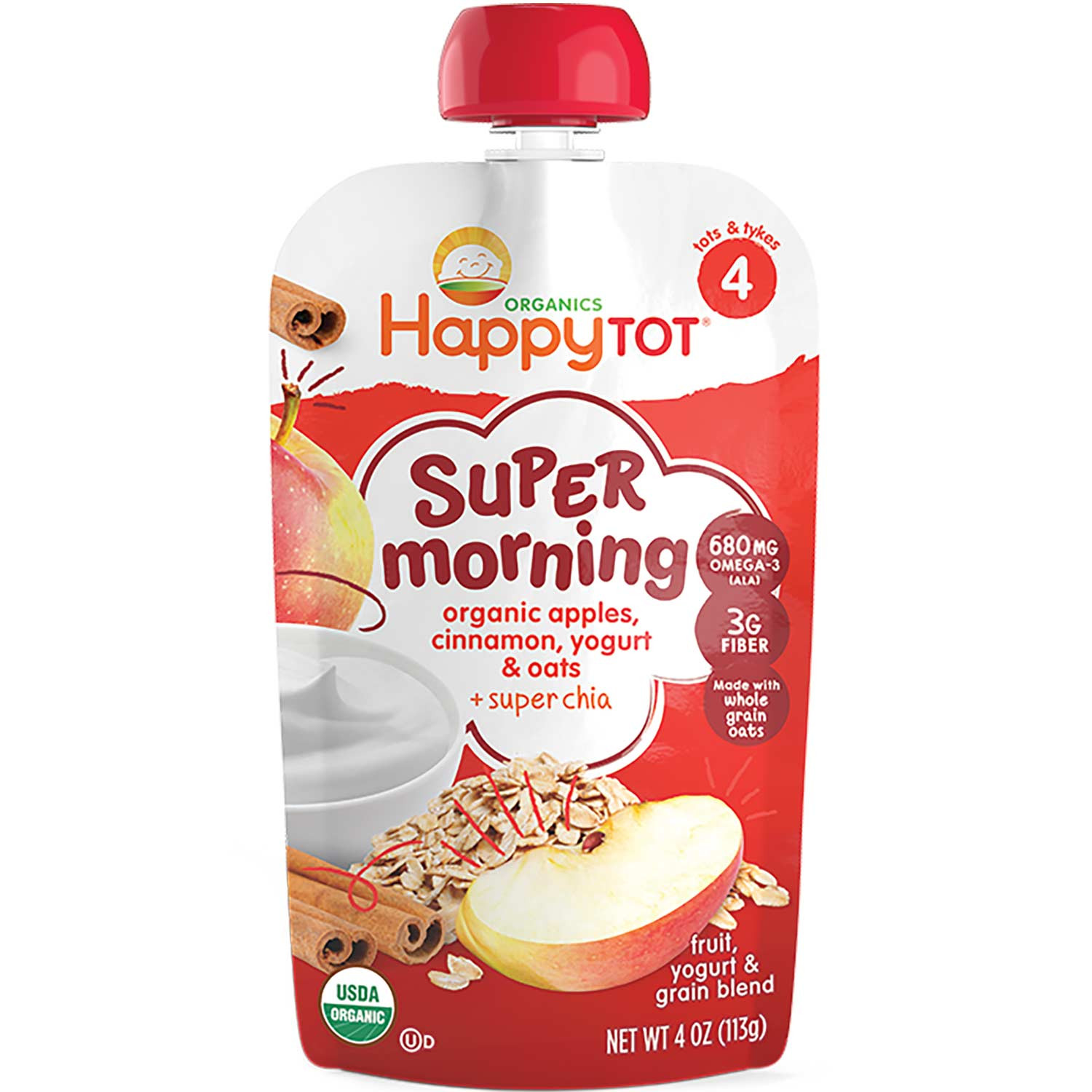 Happy Family Happy Tot Super Morning - Apples, Cinnamon, Yogurt & Oats, 113 g