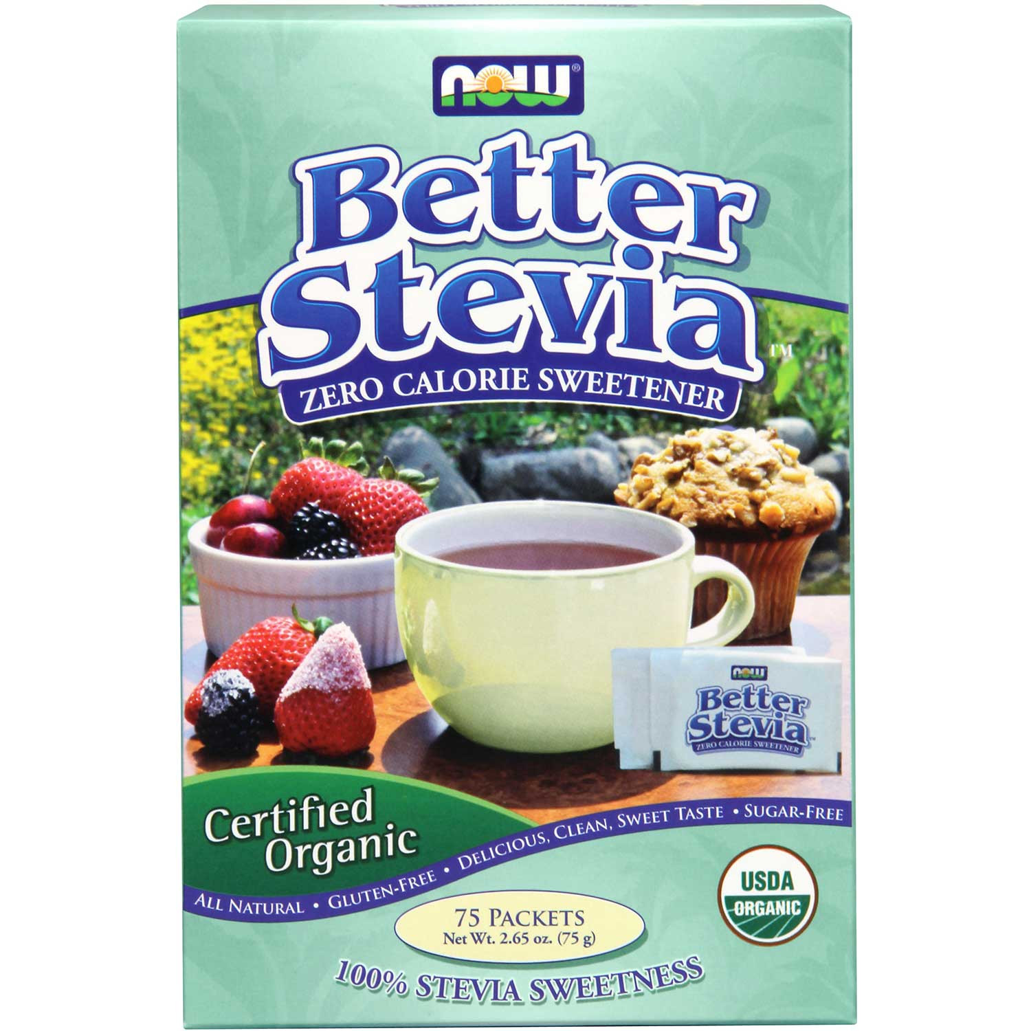 NOW BetterStevia Organic Extract Powder Packets, 75 x 1 g