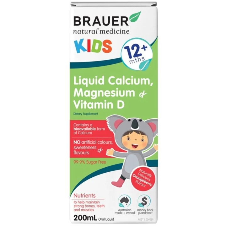 Brauer Kids Liquid Calcium, Magnesium and Vitamin D, 200ml.