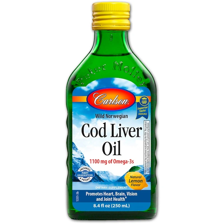 Carlson Norwegian Cod Liver Oil- Lemon, 250ml.