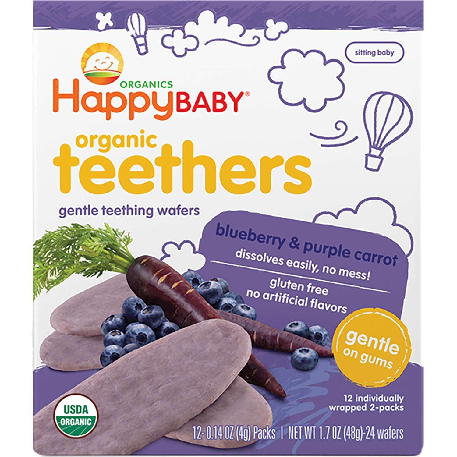 Happy Family Happy Baby Gentle Teethers - Blueberry & Purple Carrot, 12 x 4 g