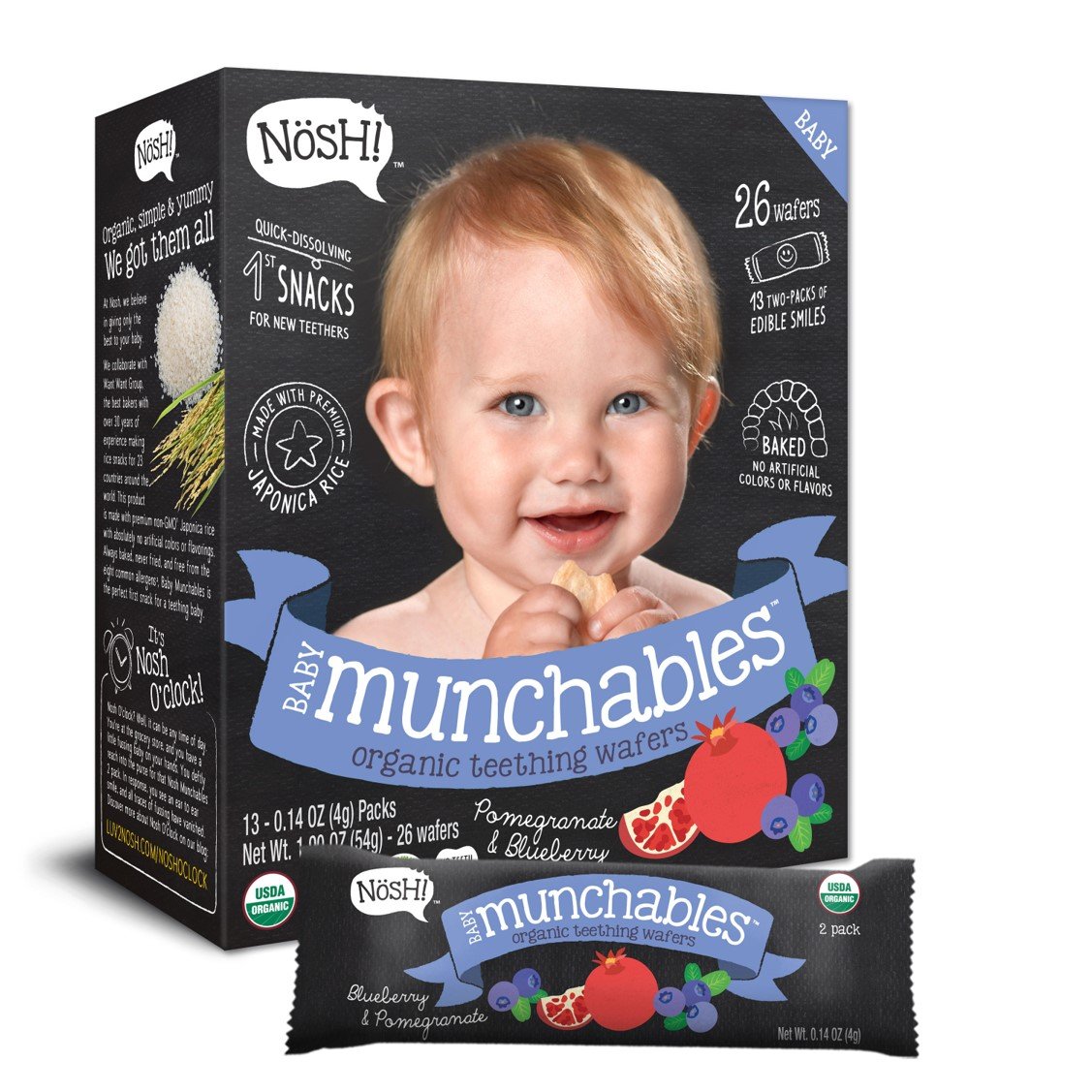 Nosh Baby Munchables - Pomegranate & Blueberry, 13 x 4g.