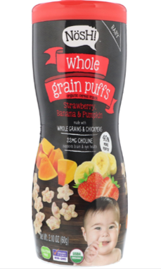 Nosh Whole Grain Puffs- Strawberry, Banana & Pumpkin, 60g.